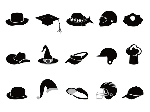 さまざまな黒の帽子のシルエットのコレクション — ストックベクタ