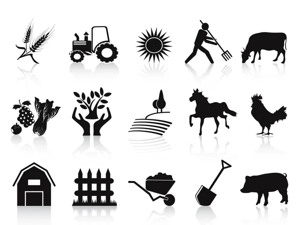 Black farm and agriculture icons set — Stock Vector