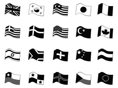 siyah ülke bayrakları Icon set