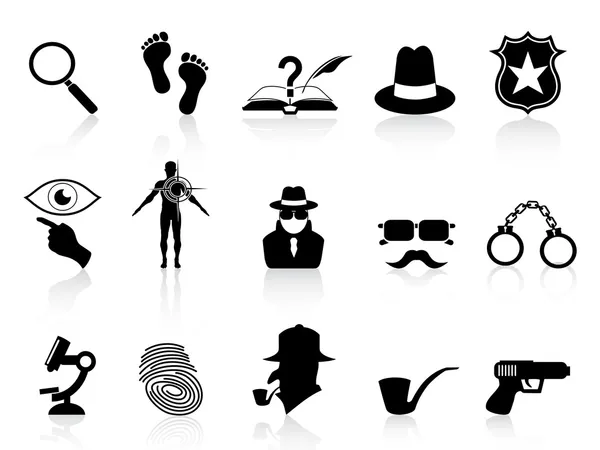 Black detective icons set — Stock Vector