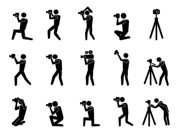 Conjunto de ícones de fotógrafo preto —  Vetores de Stock
