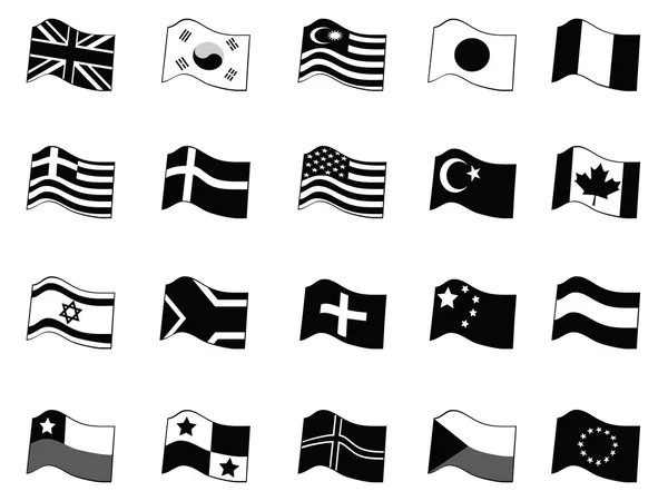 Negro país banderas icono conjunto — Vector de stock
