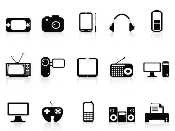 Set icone oggetti elettronici neri — Vettoriale Stock
