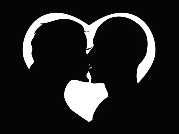 Embrasser couple dans le coeur — Image vectorielle