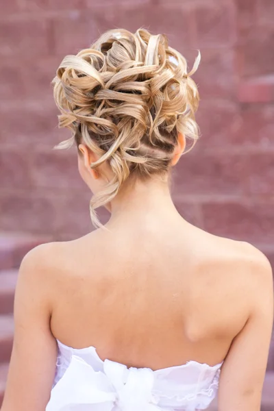 Achteraanzicht van elegante bruiloft hairstyle — Stockfoto