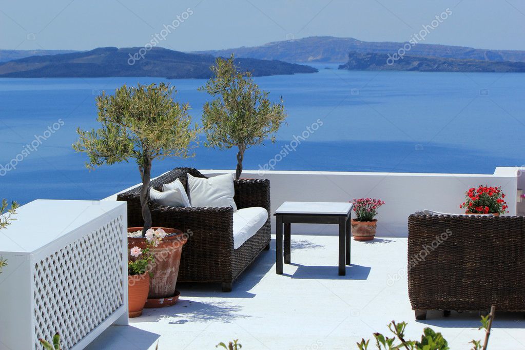 Luxury balcony at Oia, Santorini, Greece