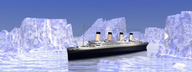 Boat among icebergs clipart