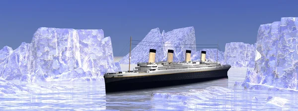 Лодка среди айсбергов — стоковое фото