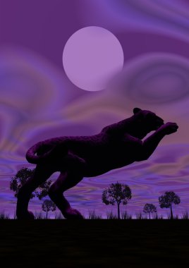 Panther jumping by night clipart