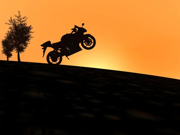 Ombre moto au coucher du soleil — Photo