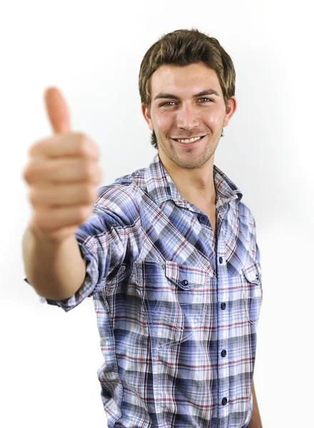 Muž ukazuje palcem nahoru znamení — Stock fotografie