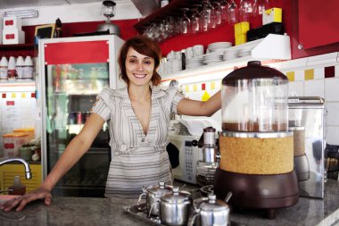 Small business: proud owner or waitress clipart