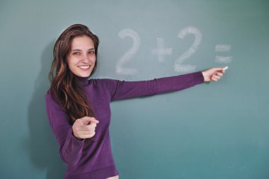Math teacher in front of blackboard clipart