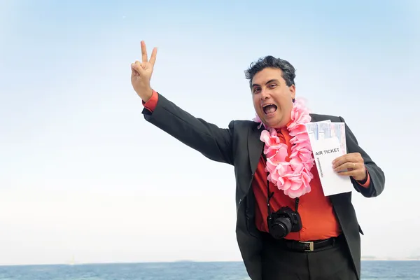 Ready for a holiday: businessman on the beach — Stock Photo, Image