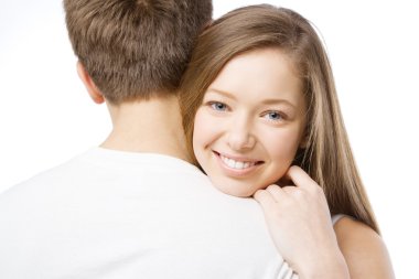 Beautiufl girl leaning on boyfriend's shoulder clipart