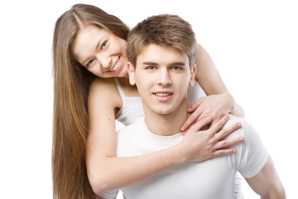 Junges schönes Paar isoliert auf weißem Hintergrund — Stockfoto