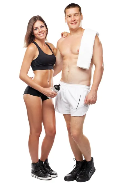 Belo casal de aparência saudável em roupas esportivas — Fotografia de Stock