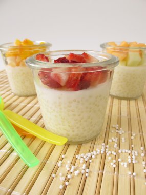 Tapioca pudding with fresh fruits clipart