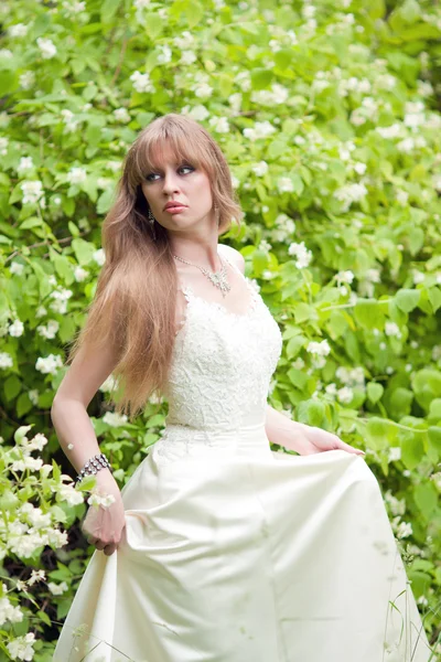 La chica en un vestido de novia blanco —  Fotos de Stock