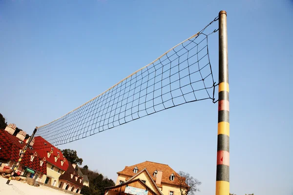 stock image Valleyball net on the beach