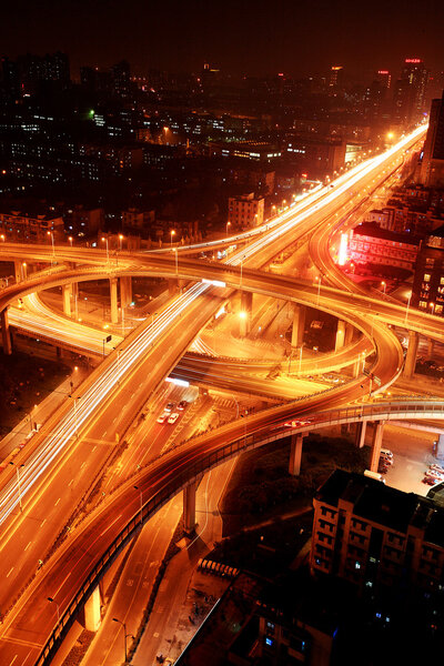 A road junction at night in Hangzhou