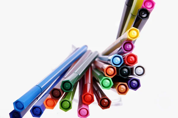 Viele bunte Kugelschreiber — Stockfoto