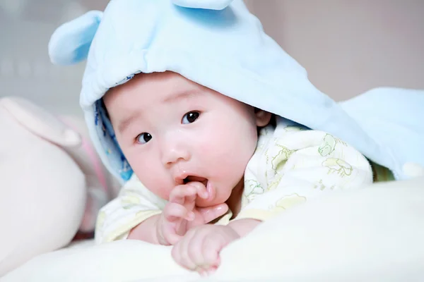 stock image Cute little baby in bed