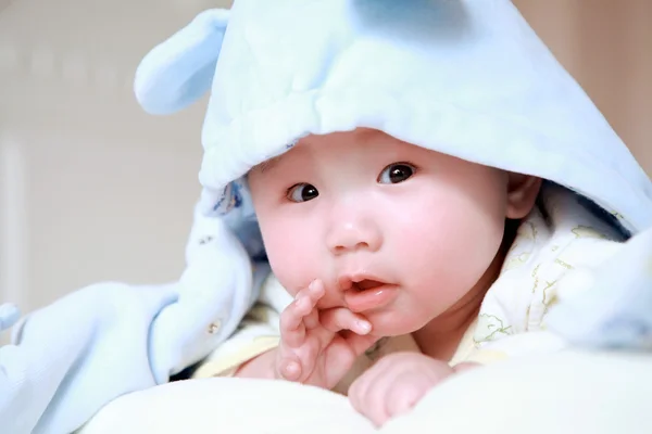 stock image Cute little baby in bed