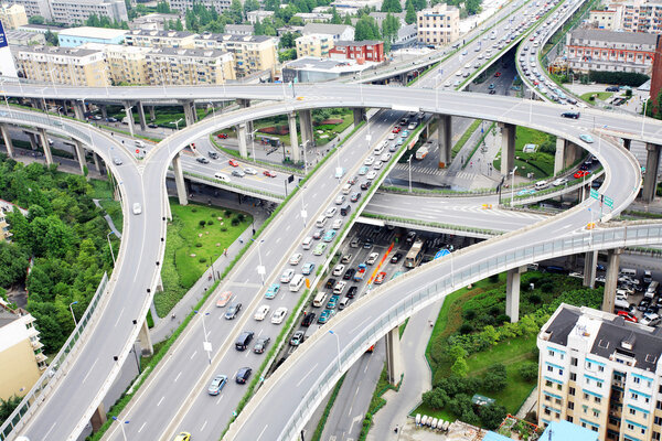 Overpass and a lot of cars in Hangzhou