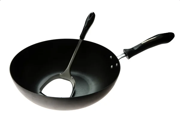 RVS spatel in fry pan — Stockfoto