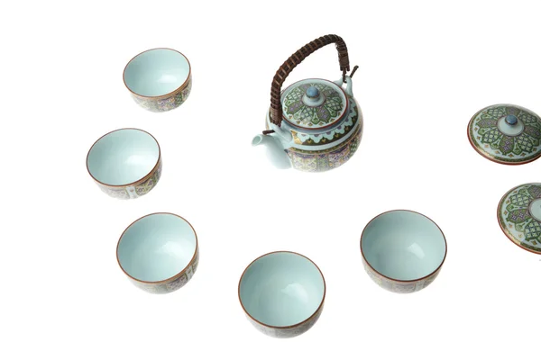 China conjunto de chá com ornamento verde — Fotografia de Stock
