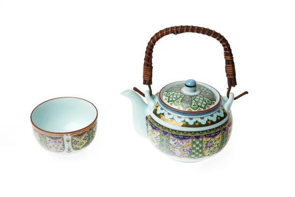 緑の飾りと中国茶セット — ストック写真