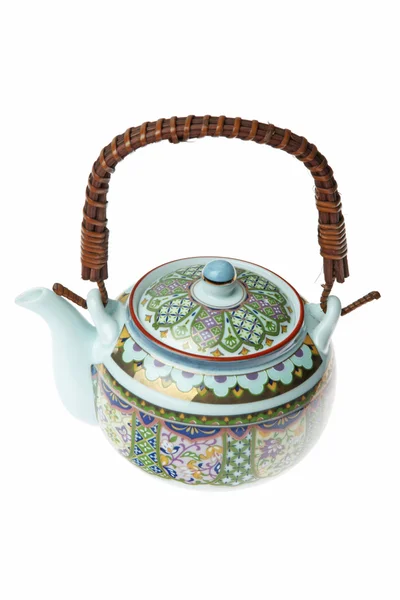 Set da tè in porcellana con ornamento verde — Foto Stock