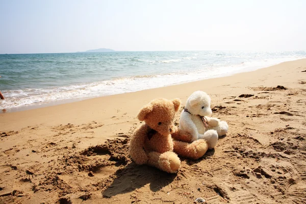 Ursos de pelúcia na praia — Fotografia de Stock