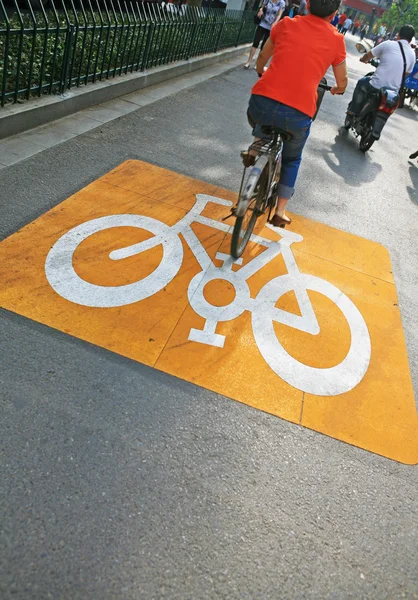 Yellow bike traffic signs — Stock Photo, Image
