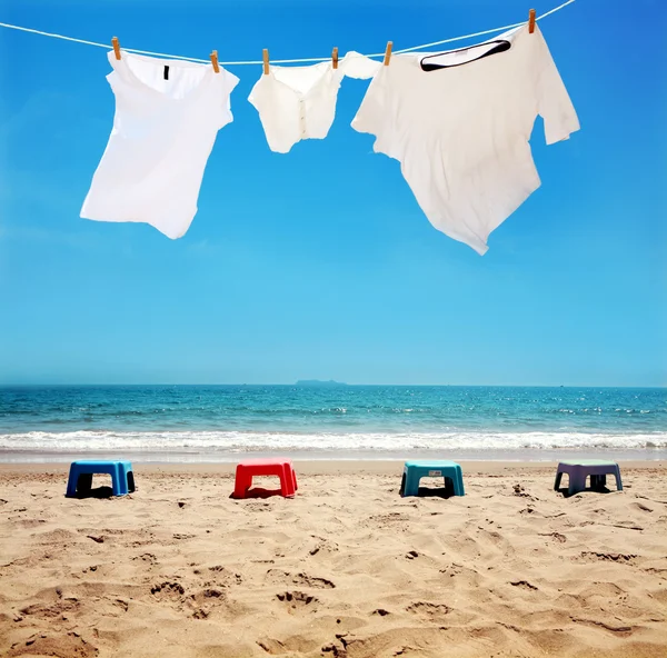 stock image Clothes hanging on the clothesline