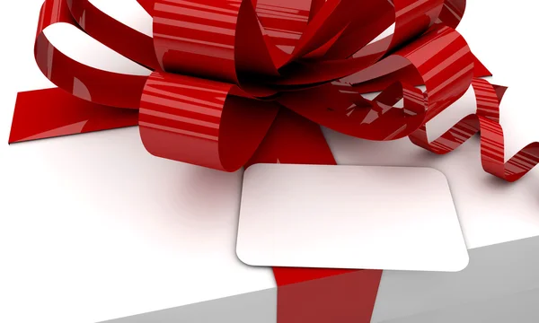 Christmas white gift box red ribbon — Stock Photo, Image