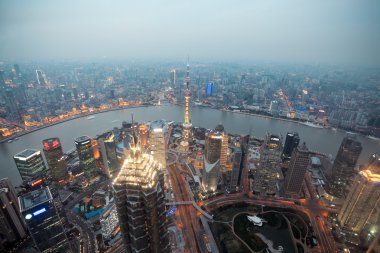 Bird's eye view shanghai at dusk clipart