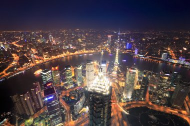 Overlooking shanghai at night clipart