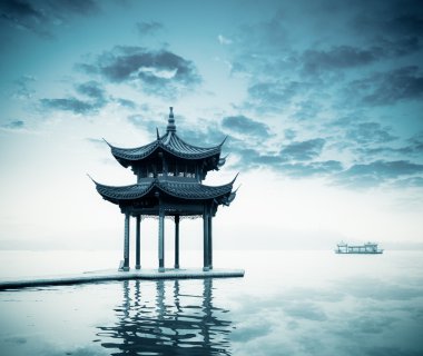 Ancient pavilion on the west lake clipart