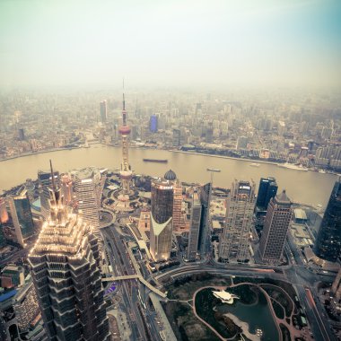 Overlooking shanghai at dusk clipart