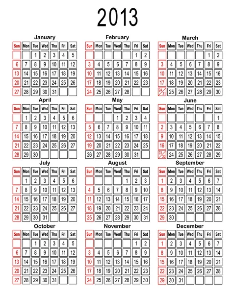 Šablona pro kalendář 2013. — Stockový vektor