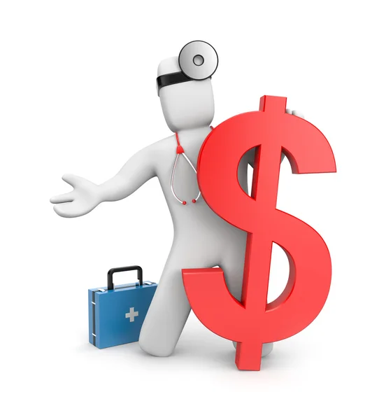 3d doctor with firstaid and dollar — Stock Photo, Image