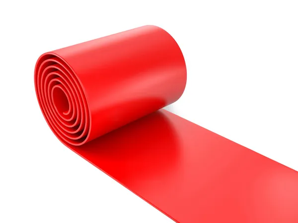 3d person rolling red carpet on white background — Stock Photo, Image