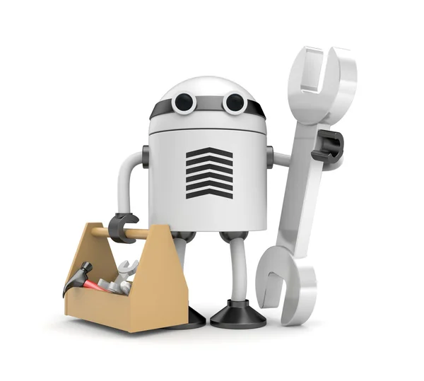 Robot met toolbox — Stockfoto