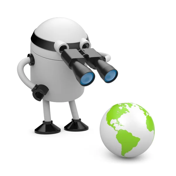 stock image Robot explore the globe