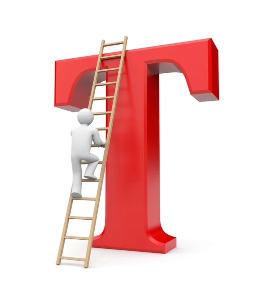 Person climb on T letter — Stock Photo, Image