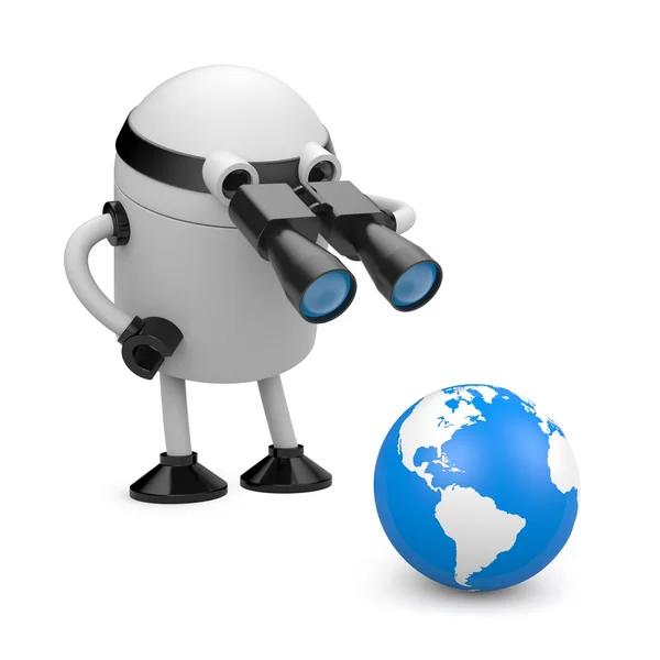 stock image Robot explore the globe
