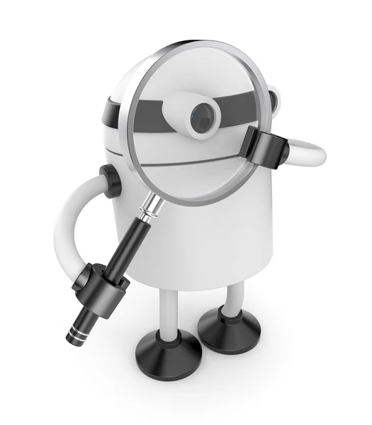 Robot with magnify glass — Stock Photo, Image