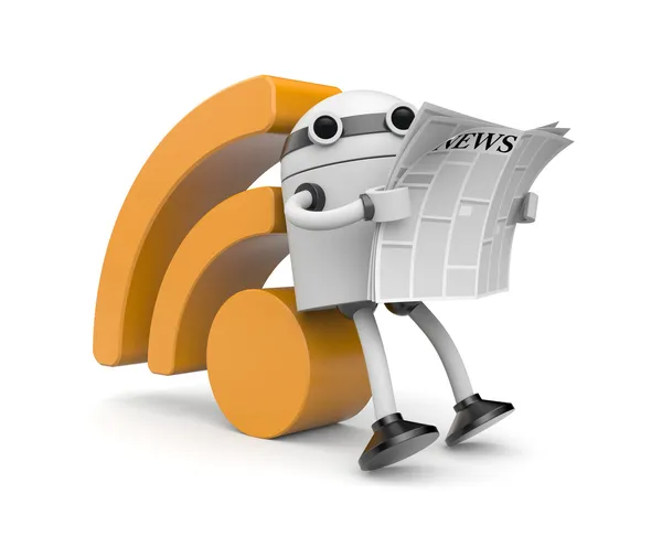 Robot reading RSS news — Stock Photo, Image